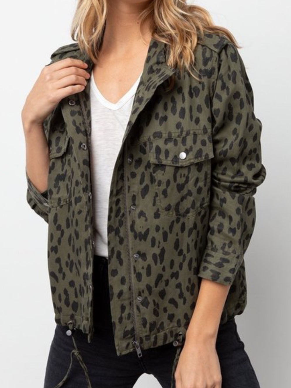 Rails Olive Green Leopard Print Utility Jacket Small
